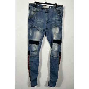 Iro-Ochi Jeans Mens Limited Edition Size 36 x 32 Destroyed Tears Blue Denim